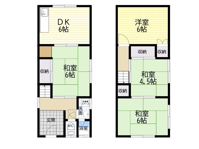 JR関西本線 大和小泉駅 バス乗車時間：11分 泉原町バス停で下車 徒歩7分 2階建 築43年(4DK)の間取り写真