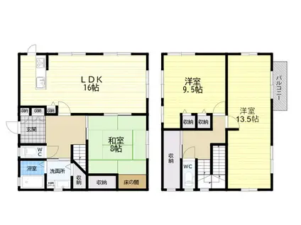 近鉄奈良線 近鉄奈良駅 バス乗車時間：13分 州見台五丁目バス停で下車 徒歩3分 2階建 築27年(3SLDK)の間取り写真