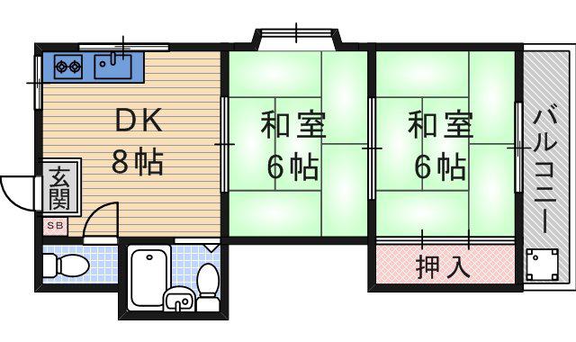 三熊渚南ハイツ(2DK/3階)の間取り写真