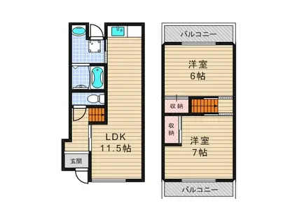 京阪本線 樟葉駅 徒歩22分 2階建 築50年(2LDK)の間取り写真