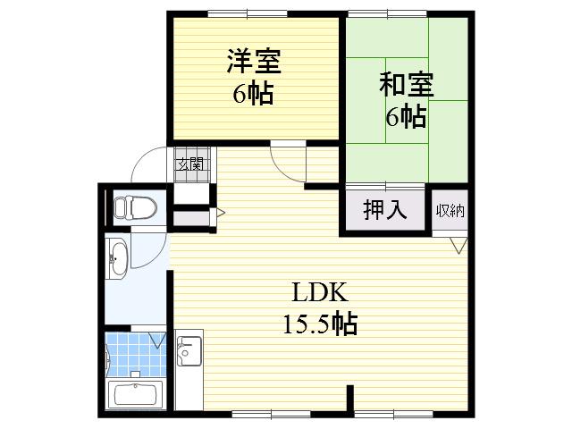 サンビレッジ渚A棟(2LDK/1階)の間取り写真