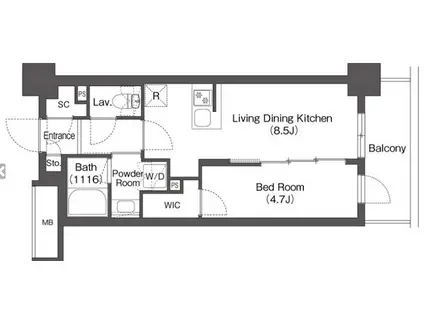 バウスステージ大濠(1LDK/6階)の間取り写真