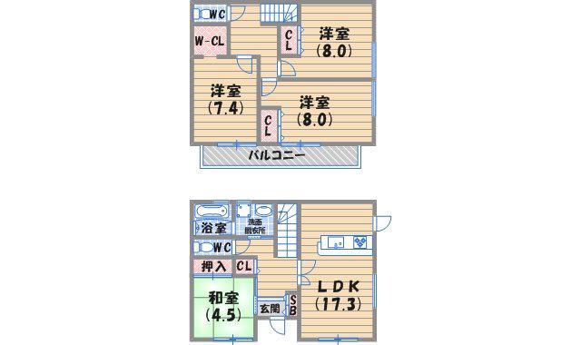 阪急今津線 甲東園駅 徒歩17分 2階建 築26年(4LDK)の間取り写真