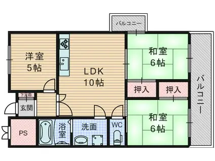 エルヴェ五月ヶ丘(3LDK/3階)の間取り写真