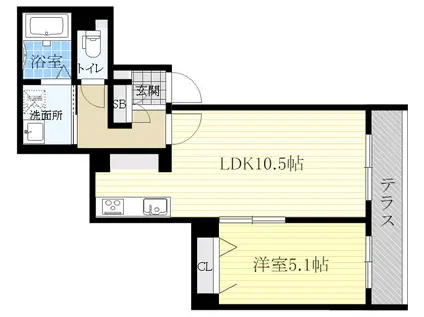 ベルフルール五月が丘(1LDK/1階)の間取り写真