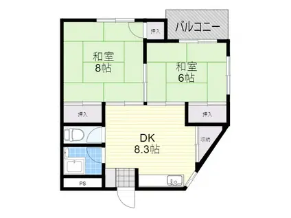 千里七尾マンション(2DK/3階)の間取り写真
