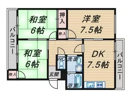 エクセル豊中(3DK/1階)の間取り写真