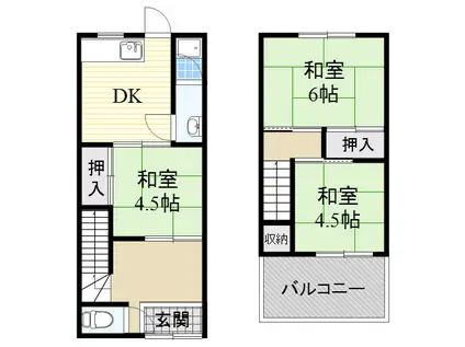 藤阪文化(3DK/1階)の間取り写真