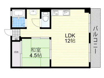ウネサマンション(1LDK/4階)の間取り写真