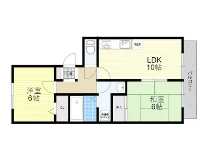 プロント雲雀丘(2LDK/1階)の間取り写真