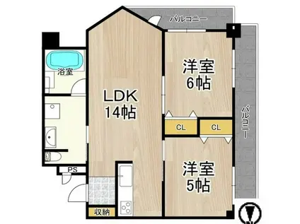 PHOENIX緑地公園(2LDK/6階)の間取り写真