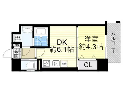 RIDGEガーデン江坂Ⅰ(1DK/1階)の間取り写真