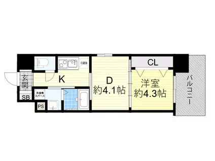 ライブガーデン江坂Ⅷ(1DK/5階)の間取り写真