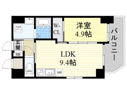 ノルデンハイム江坂Ⅱ(1LDK/4階)の間取り写真