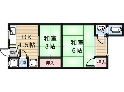 豊島荘(2DK/2階)の間取り写真