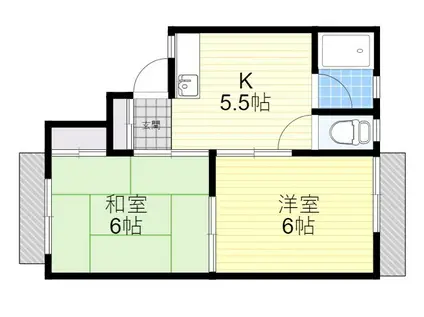 箕面ハニーハイツ(2K/2階)の間取り写真