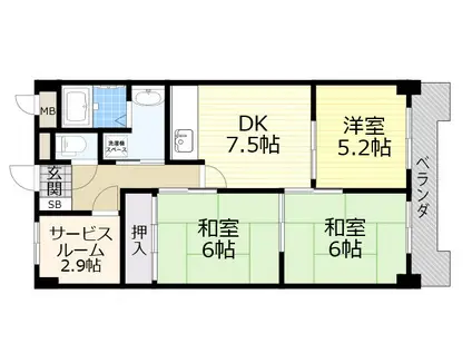 エクセレントトーシン東豊中(3SDK/3階)の間取り写真