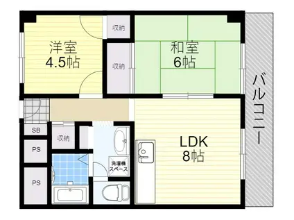 コーポラス稲(2LDK/4階)の間取り写真