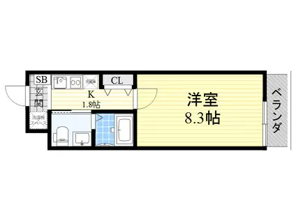 ウインズコート天神(1K/2階)の間取り写真