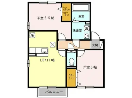 グランボヌール花屋敷 A棟(2LDK/1階)の間取り写真