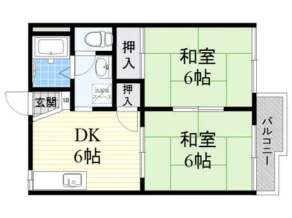 メゾン土谷B棟(2DK/2階)の間取り写真