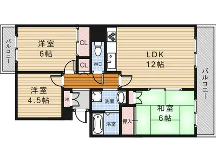 フォルク北千里E棟(3LDK/2階)の間取り写真