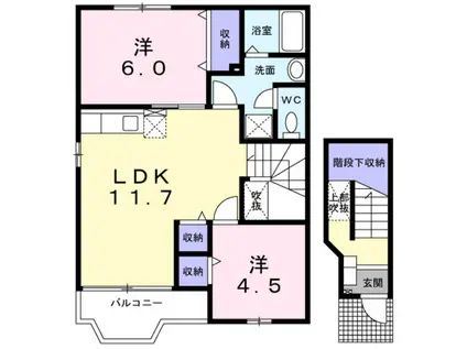 ヒルサイドテラス(2LDK/2階)の間取り写真