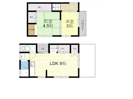 阪急宝塚本線 石橋阪大前駅 徒歩9分 2階建 築47年(2LDK)の間取り写真