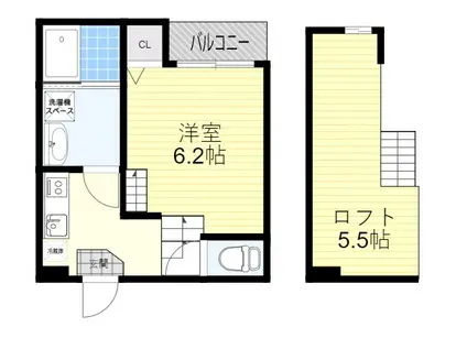ハーモニーテラス宝山町(1K/2階)の間取り写真