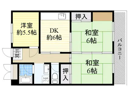 宏栄ハイツ(2LDK/2階)の間取り写真