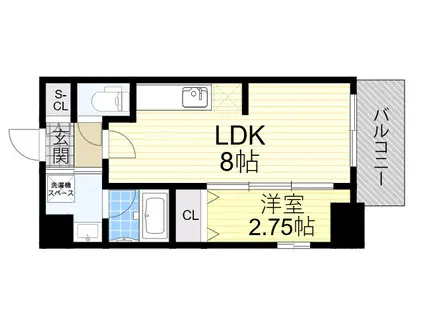 FORTUNEY江坂Ⅱ(1LDK/7階)の間取り写真