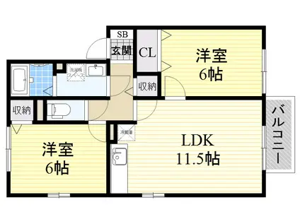 バンブーエ(2LDK/2階)の間取り写真