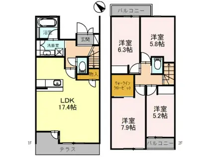 宝塚雲雀丘タウンハウス(4LDK)の間取り写真