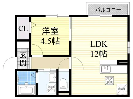 シャルマンコート豊中(1LDK/1階)の間取り写真