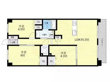 エスリード江坂グランアリーナ(3LDK/7階)の間取り写真