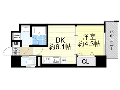サムティガーデン江坂Ⅱ(1DK/3階)の間取り写真