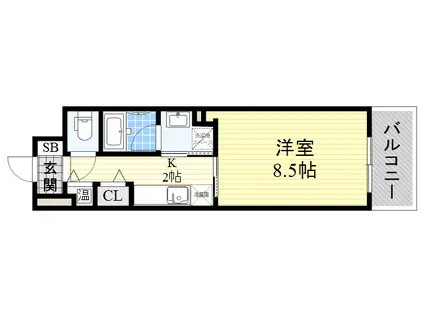 ボナール江坂(1K/3階)の間取り写真