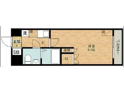 ヴィラフェザントⅡ(1K/3階)の間取り写真