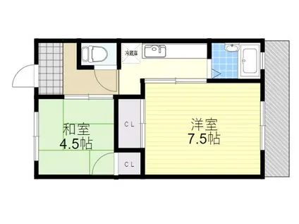 由上ビル(2K/2階)の間取り写真