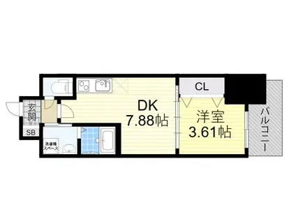 エスリードレジデンス江坂垂水町(1DK/3階)の間取り写真