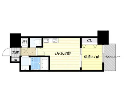 アドバンス江坂ラシュレ(1DK/2階)の間取り写真