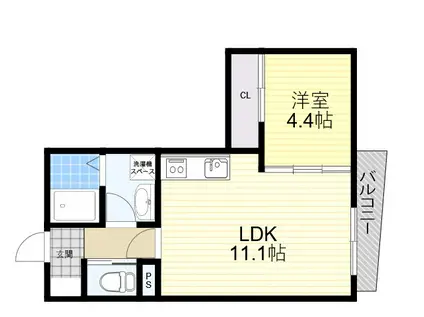アーバンコート豊中(1LDK/2階)の間取り写真