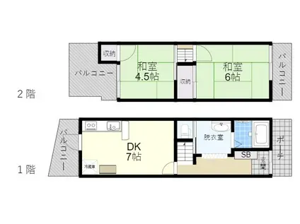 阪急千里線 千里山駅 徒歩22分 2階建 築50年(2DK)の間取り写真