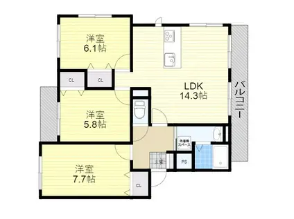 LINOメゾン山田南(3LDK/2階)の間取り写真