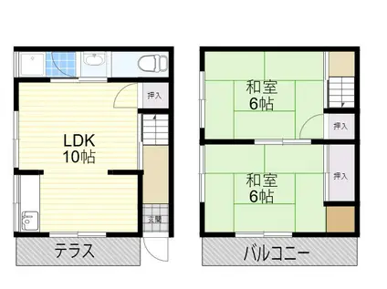 大阪モノレール 宇野辺駅 徒歩11分 2階建 築47年(2LDK)の間取り写真