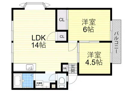 サンライズ曽根西ハイツ(2LDK/2階)の間取り写真