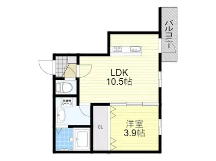HALU豊中(1LDK/3階)の間取り写真