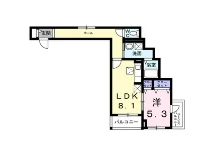 エスポアール上山手(1LDK/1階)の間取り写真