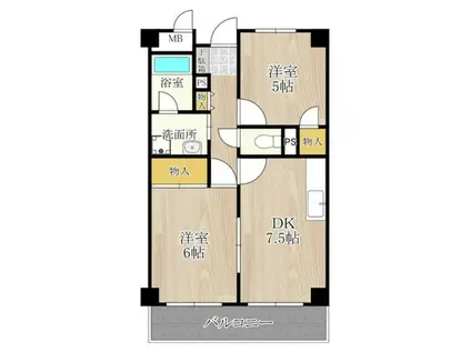 久光マンション(2DK/6階)の間取り写真