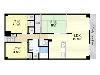 ファミールハイツ北大阪 1号棟(3LDK/1階)の間取り写真
